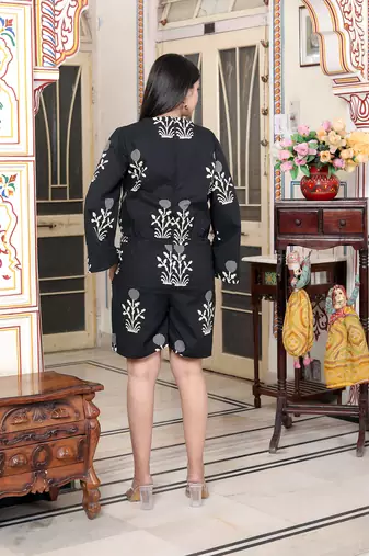 pure cotton black waist tie-up back zip closure floral playsuit