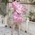 Doriyaan womens pure cotton floral printed pink v-neck waist tie-up playsuit