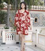 pure cotton red floral printed long sleeves jumpsuit