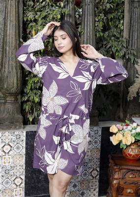 pure cotton purple waist tie-up back zip closure jumpsuit 5