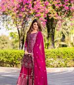 Chinnon silk handwork designer Kurta palazzo with dupatta sets