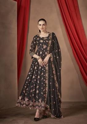 Black Embroidered georgette stitched anarkali suit 1