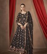 Black Embroidered georgette stitched anarkali suit