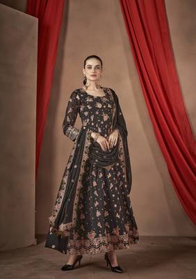 Black Embroidered georgette stitched anarkali suit 2