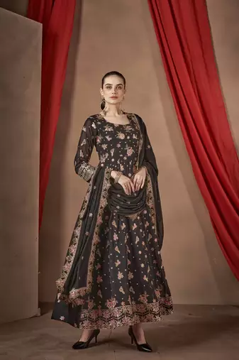Black Embroidered georgette stitched anarkali suit