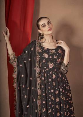 Black Embroidered georgette stitched anarkali suit 3
