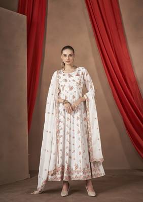 White Embroidered georgette stitched anarkali suit 1