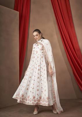 White Embroidered georgette stitched anarkali suit 2