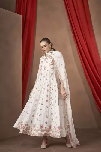 White Embroidered georgette stitched anarkali suit