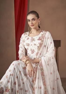 White Embroidered georgette stitched anarkali suit 3