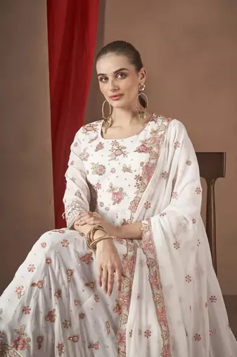 White Embroidered georgette stitched anarkali suit