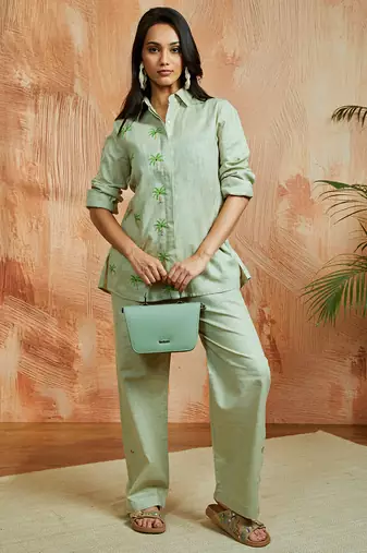 Women's pista green co ords set