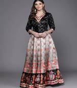 black Bandhani Patola Digital Print Shiney Satin Croptop Lehenga With Unstitched Blouse