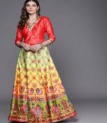 dark-pink Bandhani Patola Digital Print Shiney Satin Croptop Lehenga With Unstitched Blouse