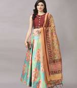 brown Digital Floral Print Satin Silk  Lehenga Choli With Jacquard Unstitched Blouse and Assami Silk Thread Work Dupatta