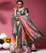 tan Digital Floral Print Satin Silk  Lehenga Choli With Jacquard Unstitched Blouse and Assami Silk Thread Work Dupatta