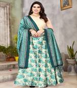 tan Digital Floral Print Satin Silk  Lehenga Choli With Jacquard Unstitched Blouse and Assami Silk Thread Work Dupatta