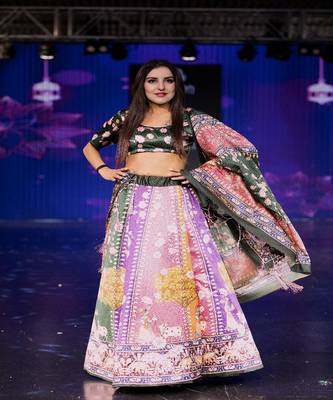 tan Motif Print Shiney Satin Lehenga Choli With Unstitched Digital Print Blouse and Shiney Assam Silk Dupatta 2