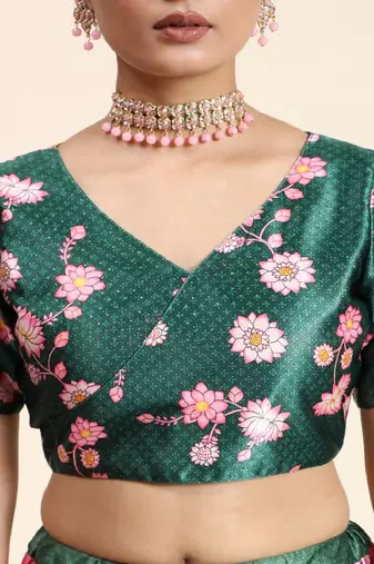 tan Motif Print Shiney Satin Lehenga Choli With Unstitched Digital Print Blouse and Shiney Assam Silk Dupatta