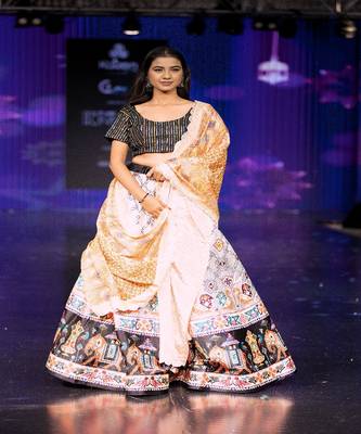 black Motif Print Shiney Satin Lehenga Choli With Unstitched Multi Sequin Blouse and Shiney Chinon Silk Dupatta 1