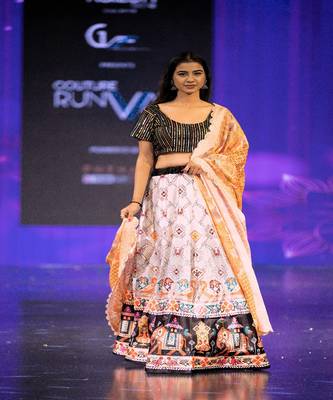 black Motif Print Shiney Satin Lehenga Choli With Unstitched Multi Sequin Blouse and Shiney Chinon Silk Dupatta 2