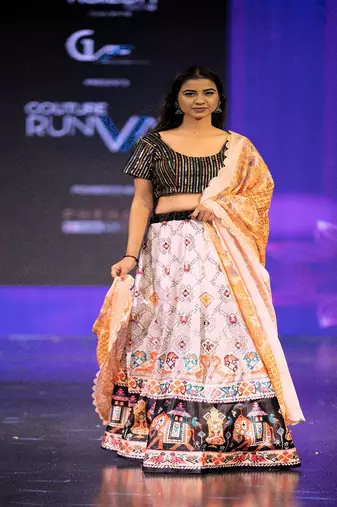 black Motif Print Shiney Satin Lehenga Choli With Unstitched Multi Sequin Blouse and Shiney Chinon Silk Dupatta