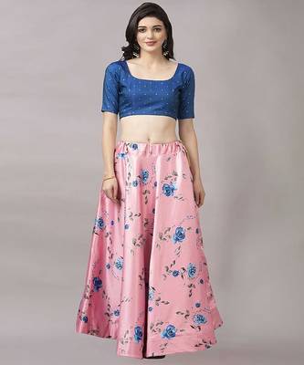 bronze Floral Print Satin Silk  Lehenga Choli With Jacquard Unstitched Blouse and Assami Silk Thread Work Dupatta 3