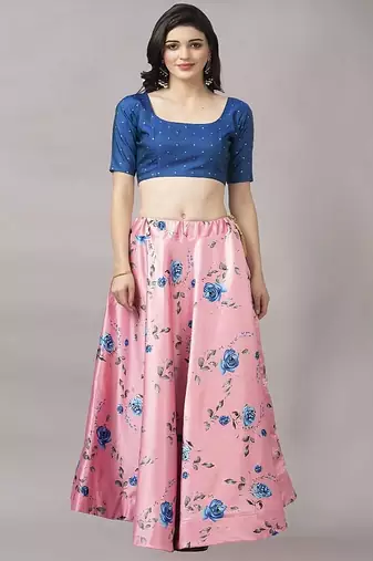 bronze Floral Print Satin Silk  Lehenga Choli With Jacquard Unstitched Blouse and Assami Silk Thread Work Dupatta