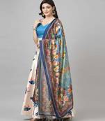silver Floral Print Satin Silk  Lehenga Choli With Jacquard Unstitched Blouse and Assami Silk Thread Work Dupatta