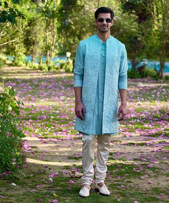 Powder blue akbari bandi set 1