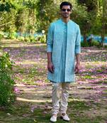 Powder blue akbari bandi set