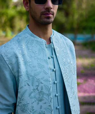 Powder blue akbari bandi set 4