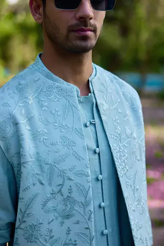 Powder blue akbari bandi set