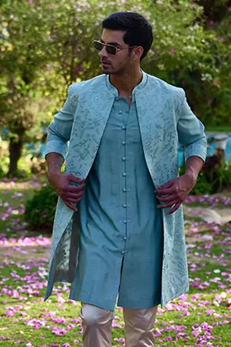 Powder blue akbari bandi set