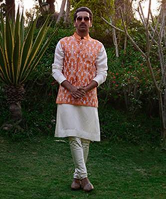 Sunset orange & off -white gohar bandi set 1