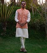 Sunset orange & off -white gohar bandi set