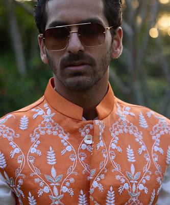 Sunset orange & off -white gohar bandi set 2