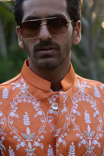 Sunset orange & off -white gohar bandi set
