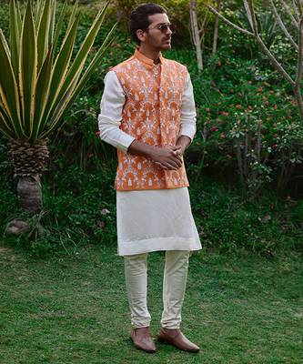 Sunset orange & off -white gohar bandi set 5