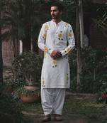 Off -white alwar hand painted kurta set