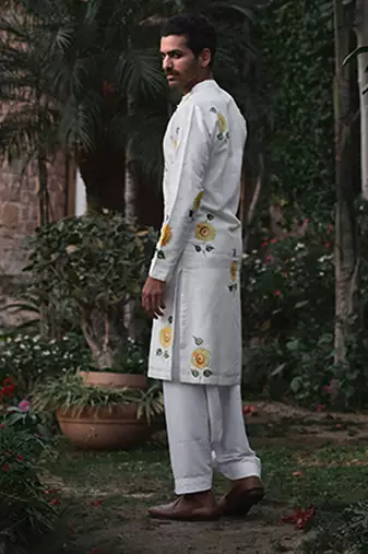 Off -white alwar hand painted kurta set