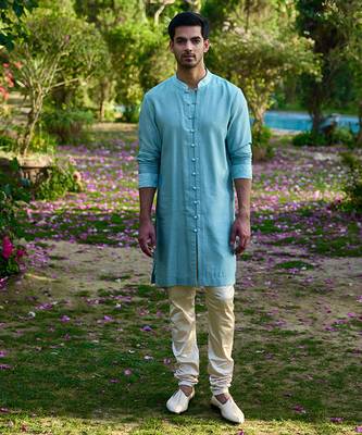 Powder blue mysore kurta set 1