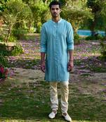 Powder blue mysore kurta set
