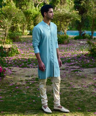 Powder blue mysore kurta set 2