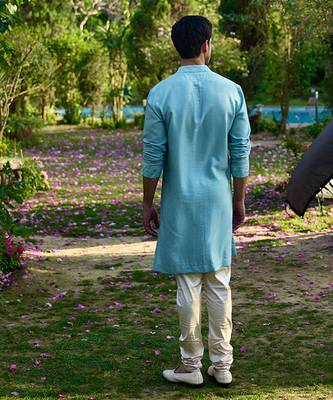 Powder blue mysore kurta set 3