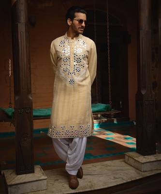 Off -white & gold juna mahal gold kurta set 1