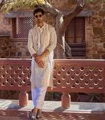 Off -white sheesh mahal kurta set