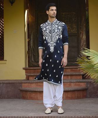 Navy blue dhanbai kurta set 1