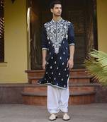 Navy blue dhanbai kurta set