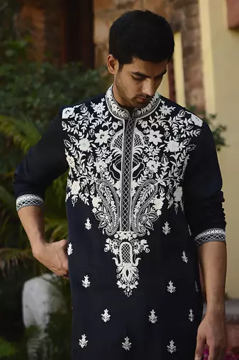 Navy blue dhanbai kurta set
